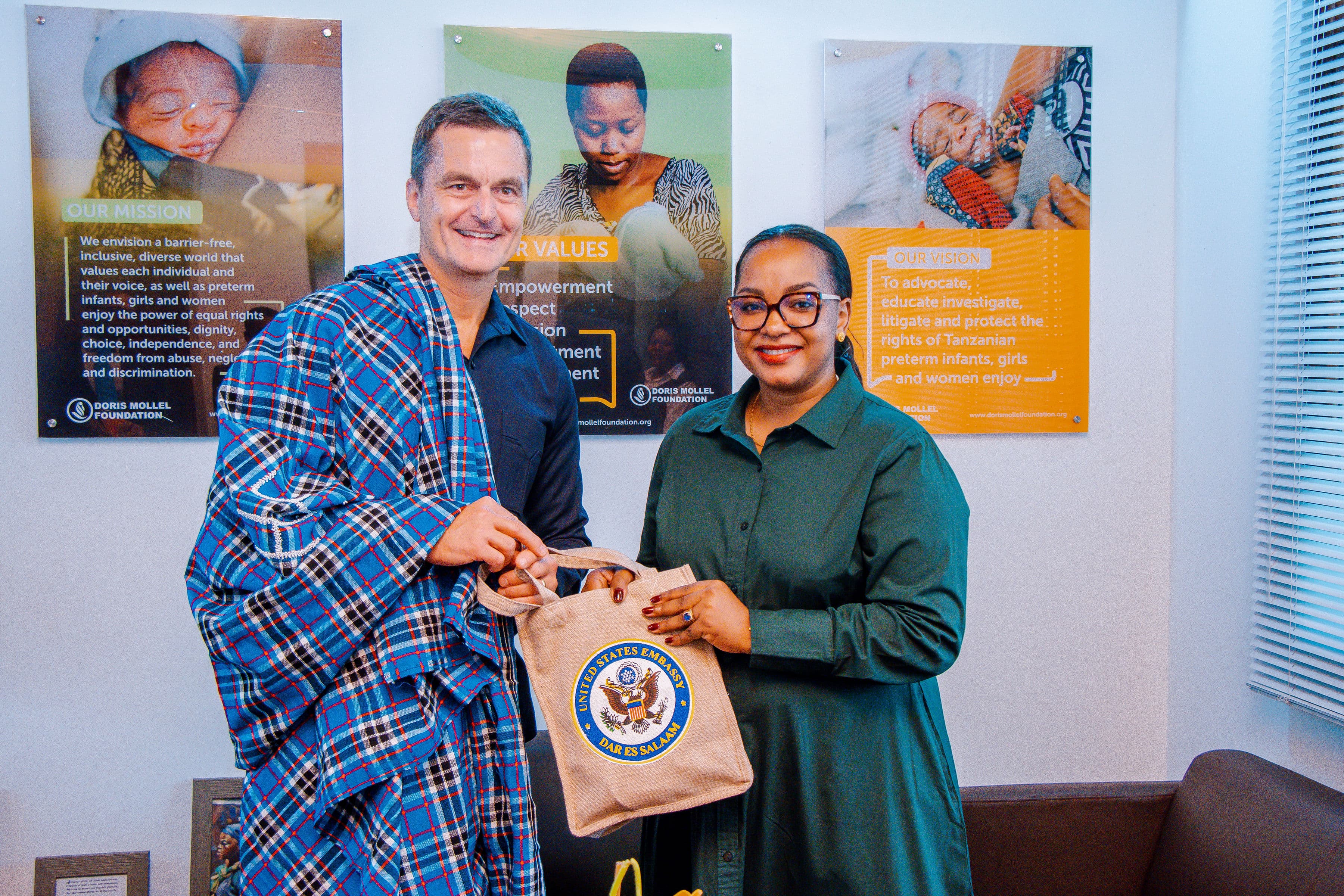 Doris Mollel with U.S. Embassy Tanzania Chargé d'Affaires Lentz at the Doris Mollel Foundation